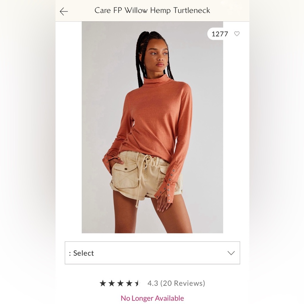Free People Care FP Willow Hemp Turtleneck • Medium • Myrrh Snap Button Sleeves